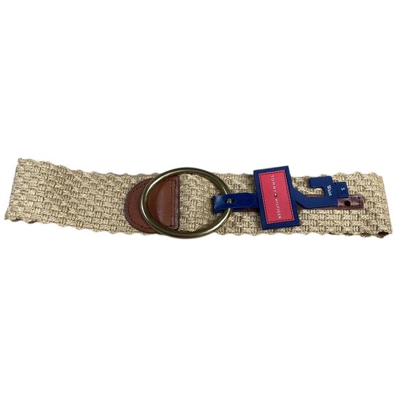 Tommy Hilfiger size S saddle leather straw woven 2” belt classic safari, coastal - Picture 2 of 10